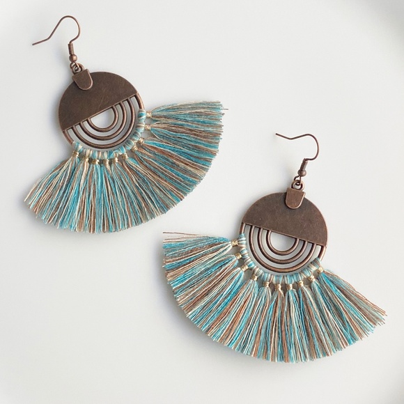 NEW "Nile" Tassel Earrings (Blue and Brown) - Picture 1 of 8